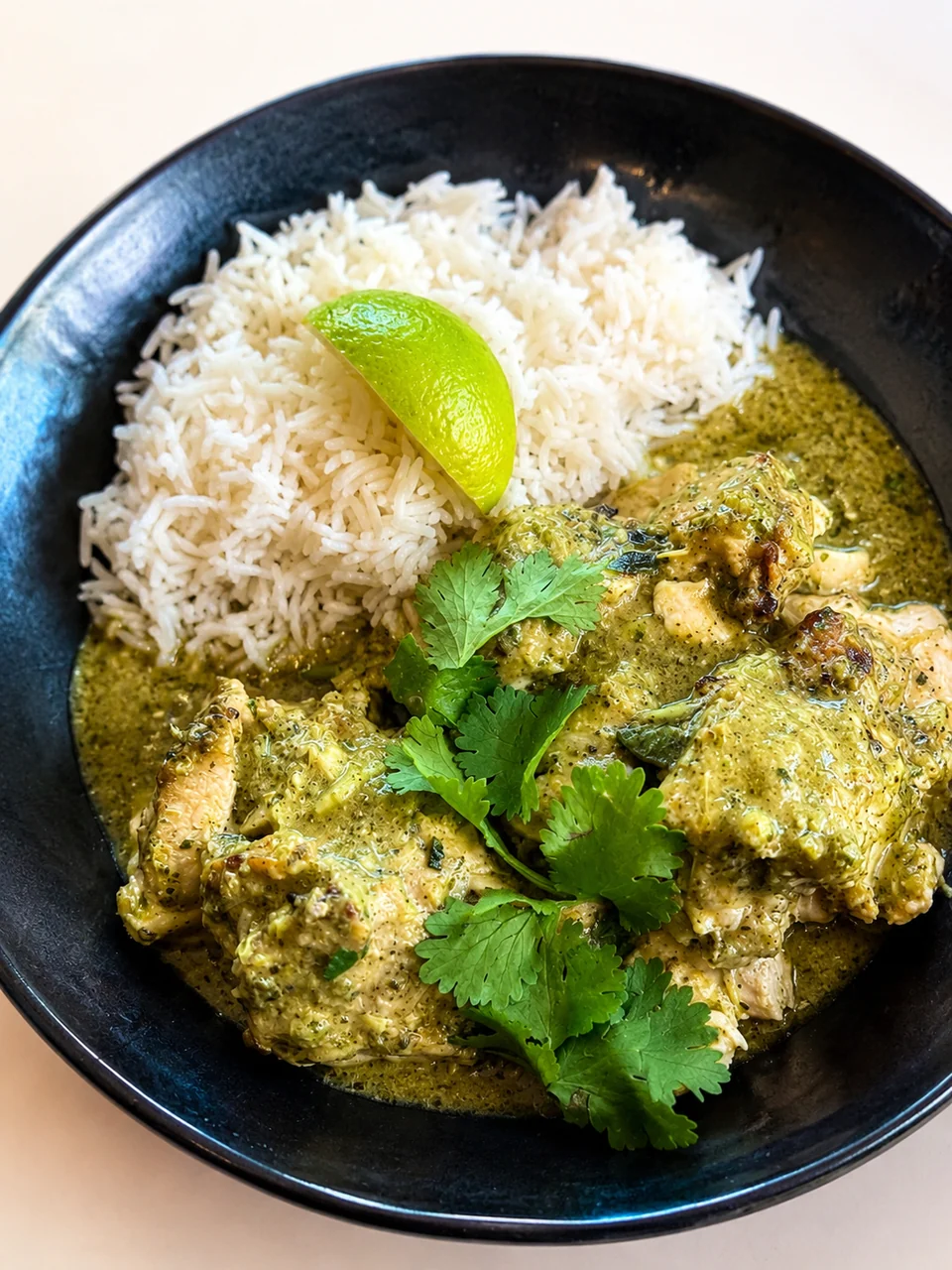 Rice with a herb-topped chicken dish